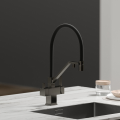 Смеситель для кухни Sancos Loro с гибким изливом, цвет вороненая сталь/черный, SC4007GG