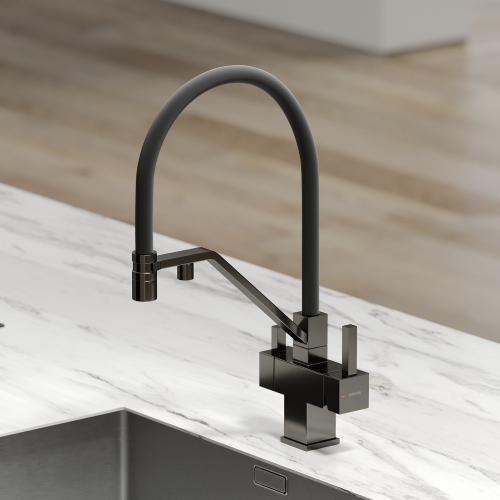 Смеситель для кухни Sancos Loro с гибким изливом, цвет вороненая сталь/черный, SC4007GG