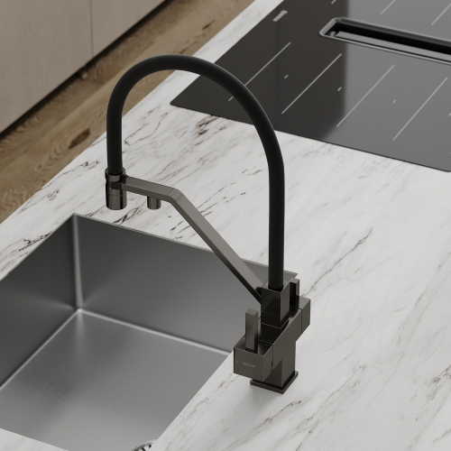 Смеситель для кухни Sancos Loro с гибким изливом, цвет вороненая сталь/черный, SC4007GG
