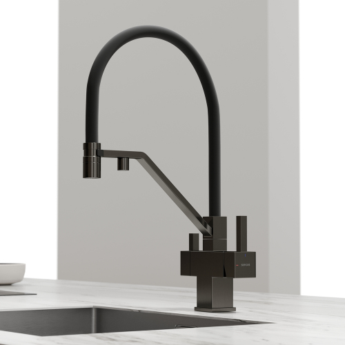 Смеситель для кухни Sancos Loro с гибким изливом, цвет вороненая сталь/черный, SC4007GG