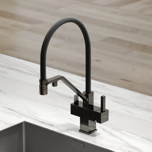 Смеситель для кухни Sancos Loro с гибким изливом, цвет вороненая сталь/черный, SC4007GG