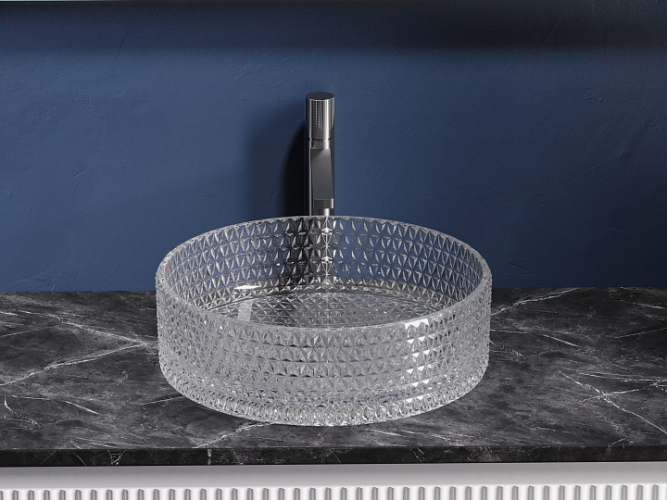 Умывальник CERAMICANOVA Cristal чаша накладная круглая (прозрачная) CN6062