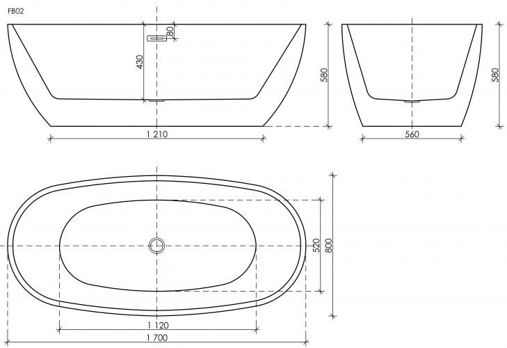 Ванна SANCOS Flo акриловая отдельностоящая, белый 1700x800x580мм, FB02