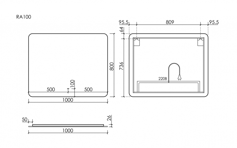 Зеркало SANCOS c подсветкой Ray, 1000х800, RA1000