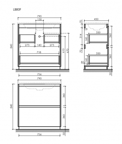 Тумба напольная под раковину SANCOS Libra Floor, дуб чарльстон 790х450х840 мм, LB80FECH