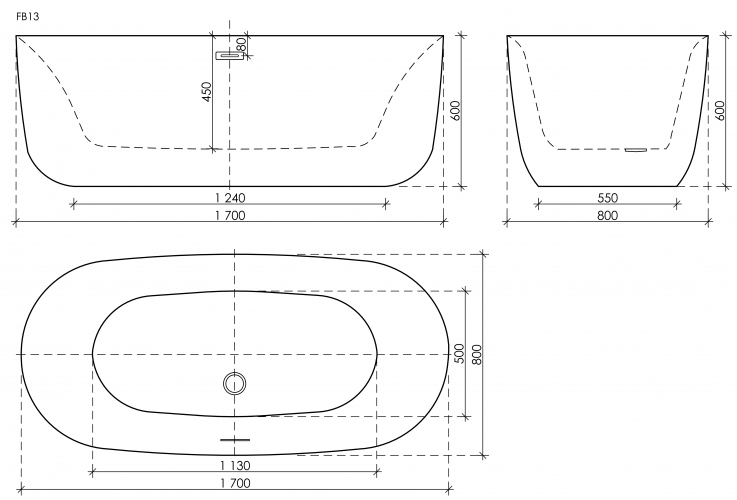 Ванна SANCOS Space акриловая отдельностоящая, белый 1700x800x600мм, FB13
