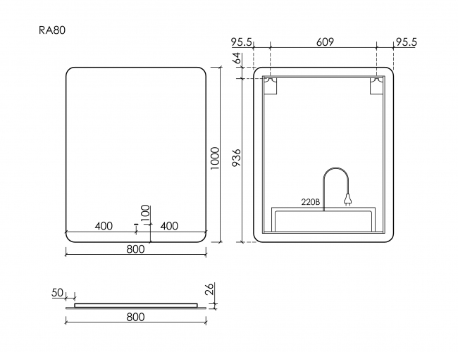 Зеркало SANCOS c подсветкой Ray, 800х1000, RA800