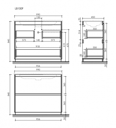 Тумба напольная под раковину SANCOS Libra Floor, дуб чарльстон 990х450х840 мм, LB100FECH