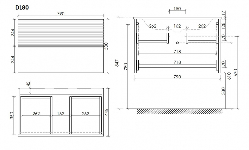 Тумба подвесная SANCOS Delta, Дуб красный/графит 790х445х500, под раковину, DL80GR