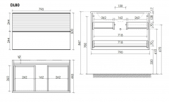 Тумба подвесная SANCOS Delta, Дуб красный/графит 790х445х500, под раковину, DL80GR