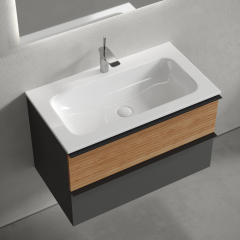 Тумба подвесная SANCOS Delta, Дуб красный/графит 790х445х500, под раковину, DL80GR