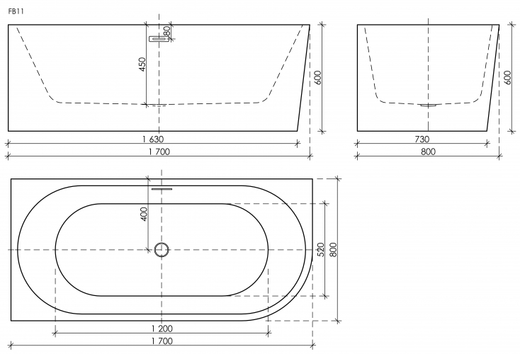 Ванна SANCOS Veneto L акриловая отдельностоящая, белый 1700x800x600мм, FB11