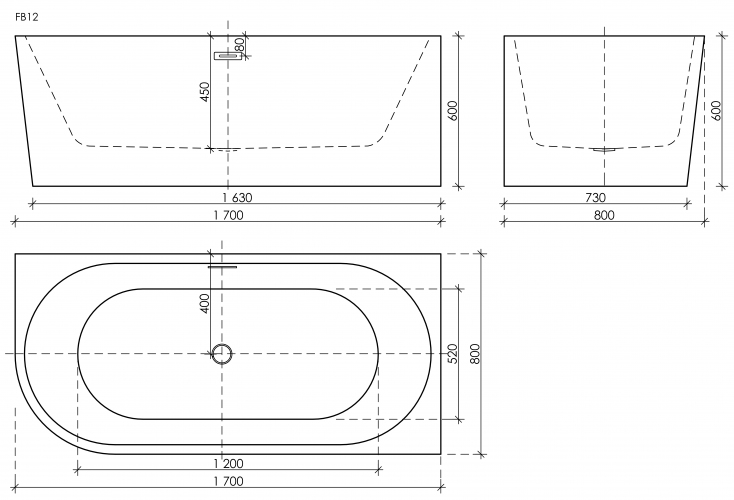 Ванна SANCOS Veneto R акриловая отдельностоящая, белый 1700x800x600мм, FB12