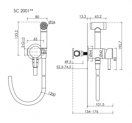 Гигиенический душ SANCOS Atom со смесителем, цвет черный матовый, SC2001MB