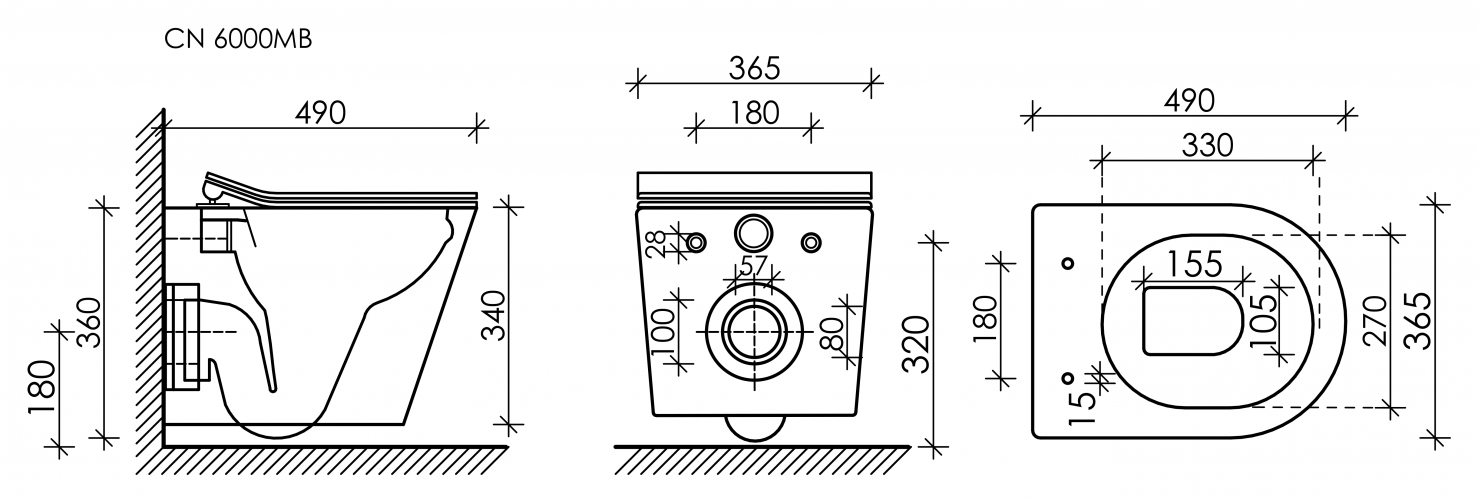 Подвесной унитаз CERAMICANOVA Balearica Rimless (цвет Чёрный Матовый) CN6000MB