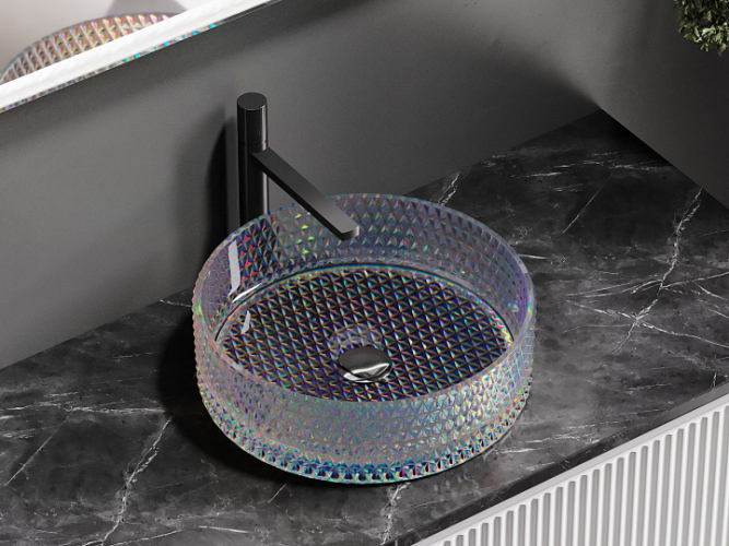 Умывальник CERAMICANOVA Cristal чаша накладная круглая (цвет неон) 360 мм CN6059