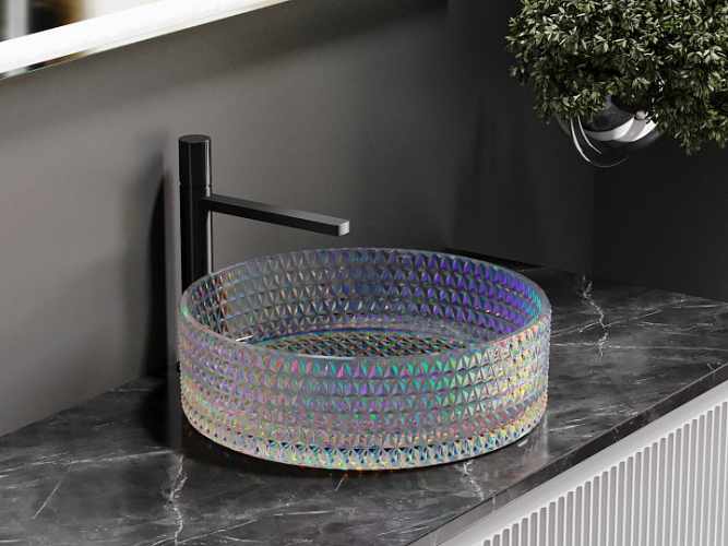 Умывальник CERAMICANOVA Cristal чаша накладная круглая (цвет неон) 360 мм CN6059