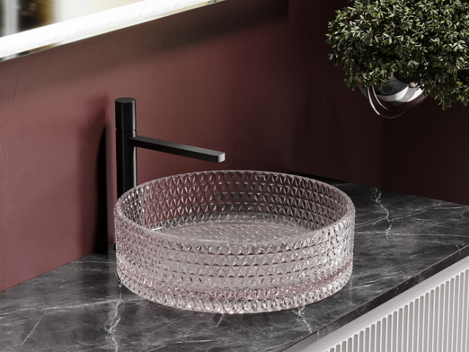 Умывальник CERAMICANOVA Cristal чаша накладная круглая 360 мм (цвет розовый) CN6061