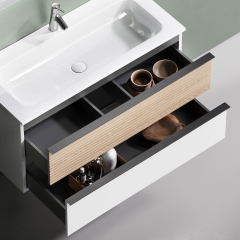 Тумба подвесная SANCOS Delta, Дуб светлый/белый 790х445х500, под раковину, DL80W