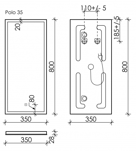 Зеркало SANCOS Polo с подсветкой 350х800, PL35